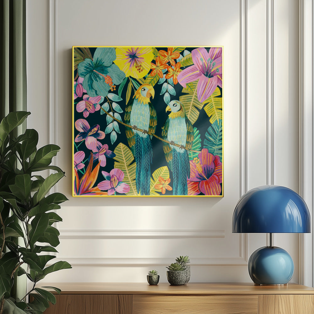 Papegojor Tropisk Blommig Djungel | Poster