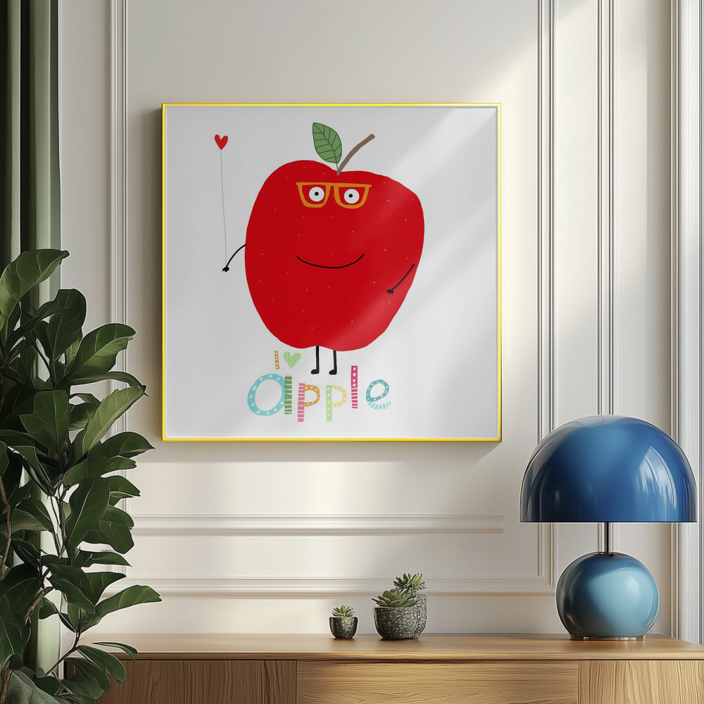 Jag älskar äpple! Glad äpple som håller ett kärlekshjärta. | Poster