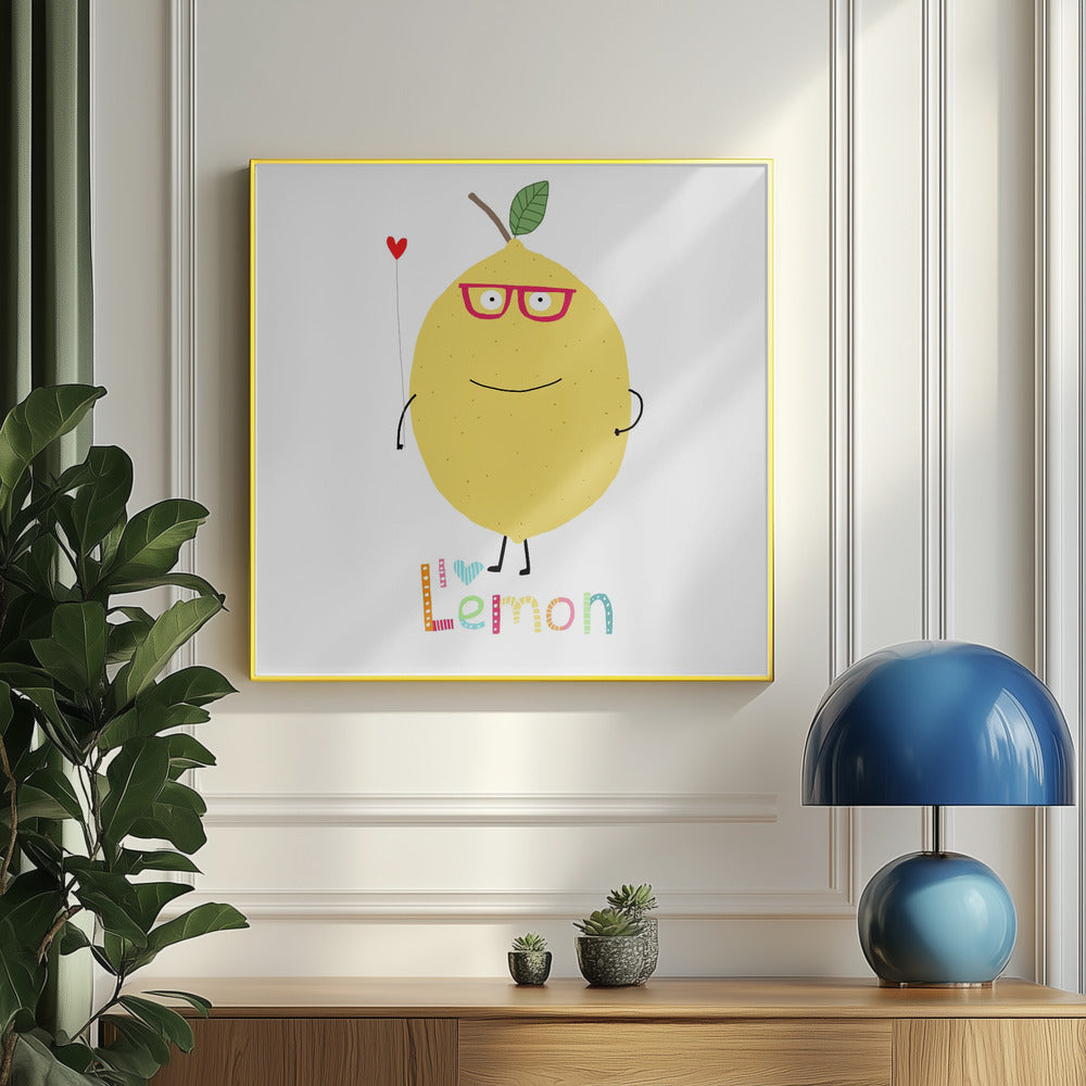 Jag älskar citron! En söt citron som håller ett kärlekshjärta. | Poster