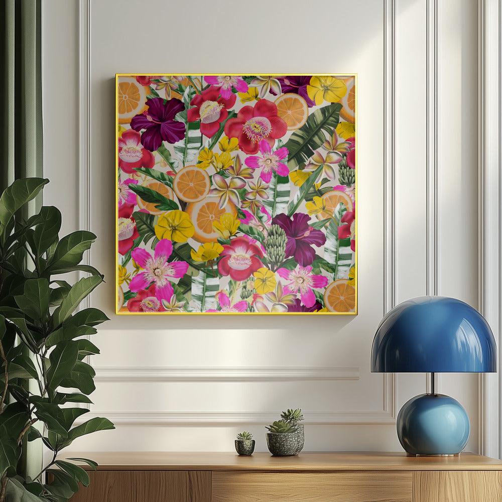 Blommor och fruktmönster svart | Poster