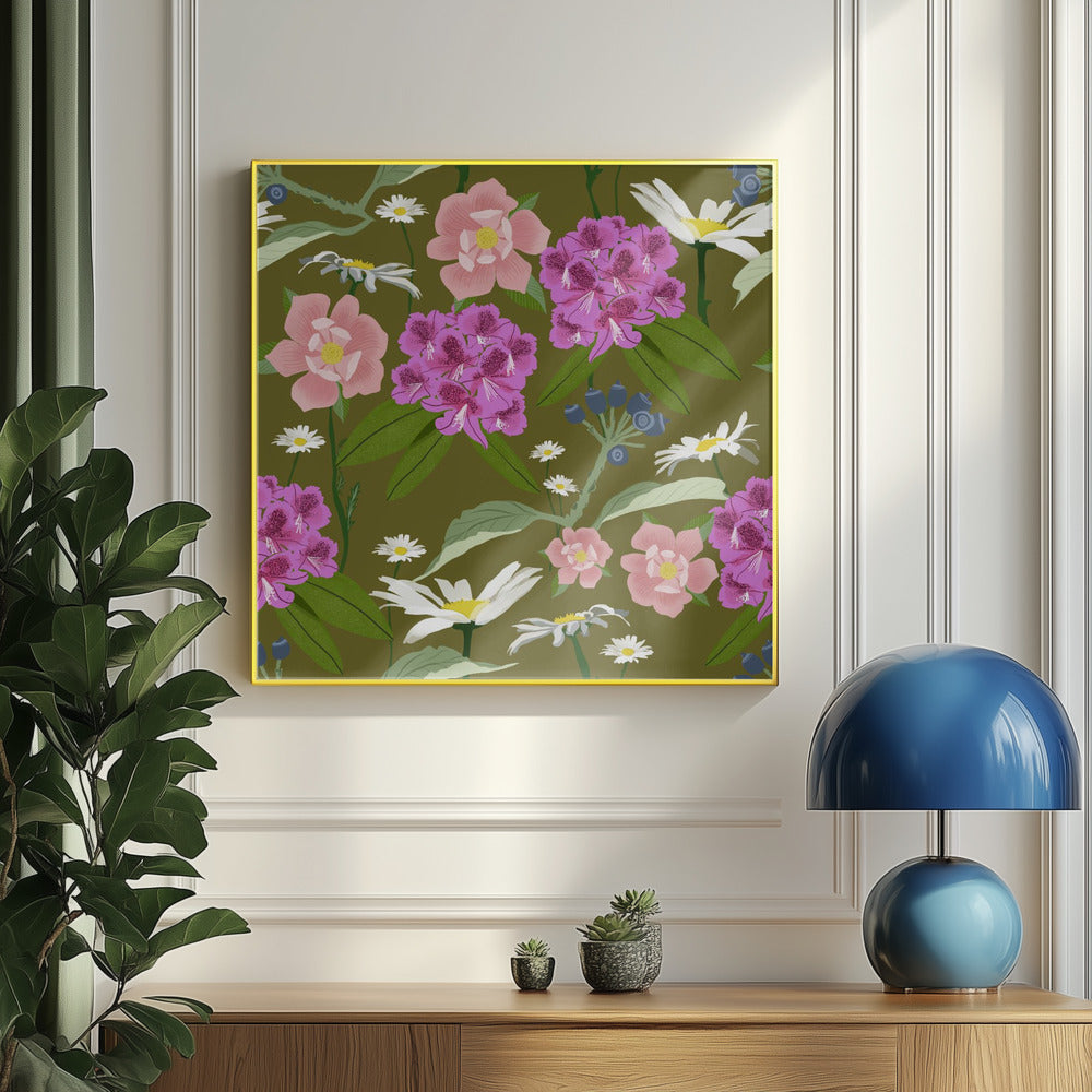 Rhododendron och prästkragar | Poster