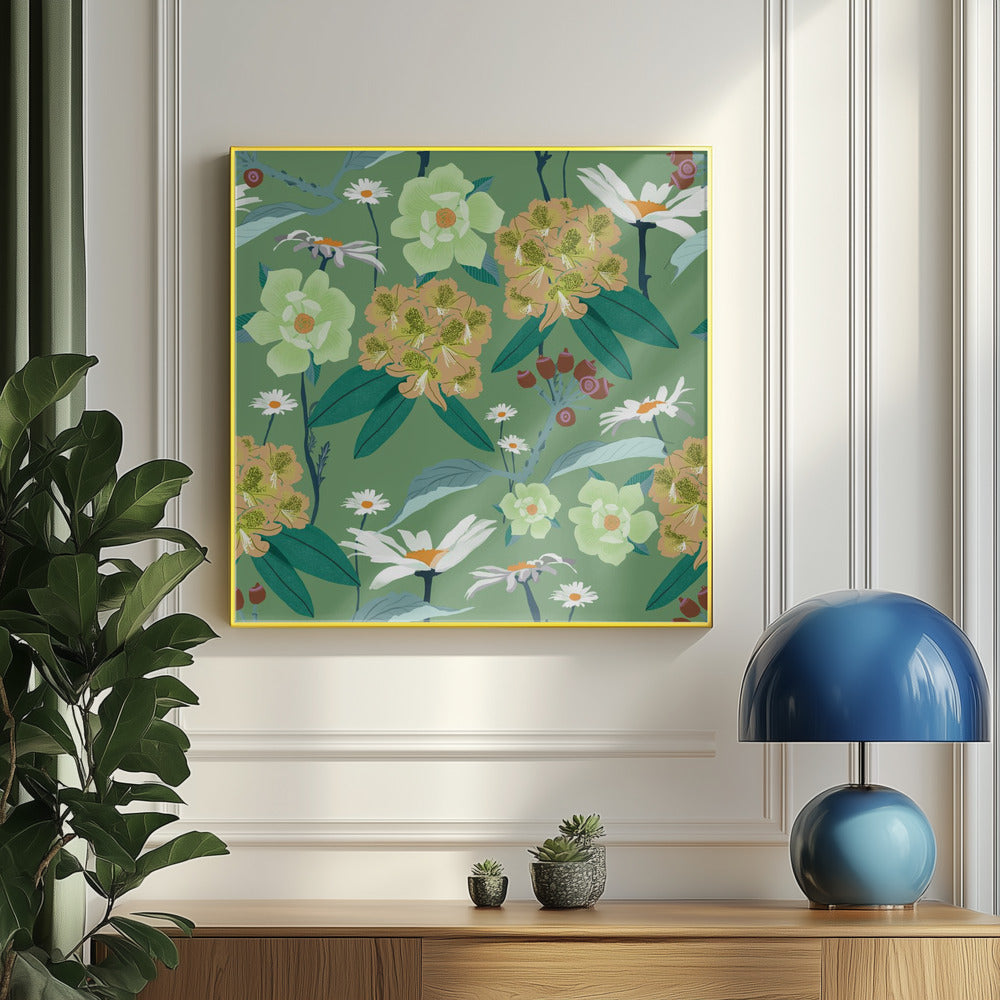 Rhododendron och prästkragar | Poster