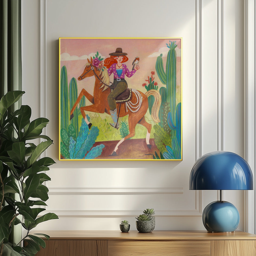 Cowgirl on horse in the desert | Poster