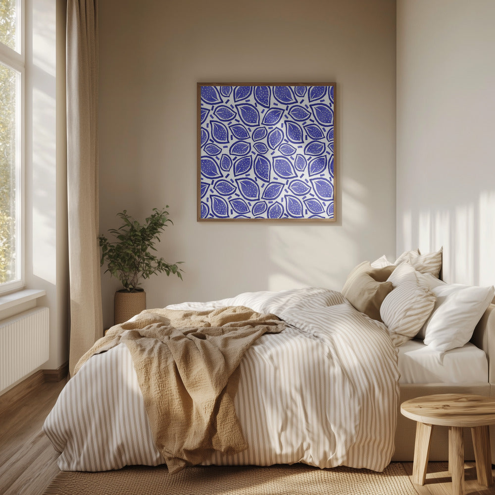 Marinblå Spridda Löv Prickiga | Poster