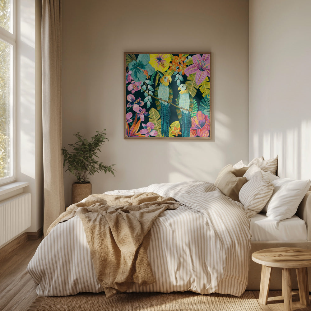 Papegojor Tropisk Blommig Djungel | Poster