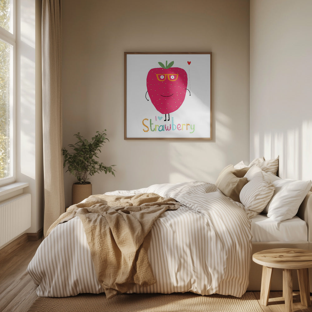 Jag älskar jordgubbar! Söt jordgubbe som håller ett hjärta | Poster