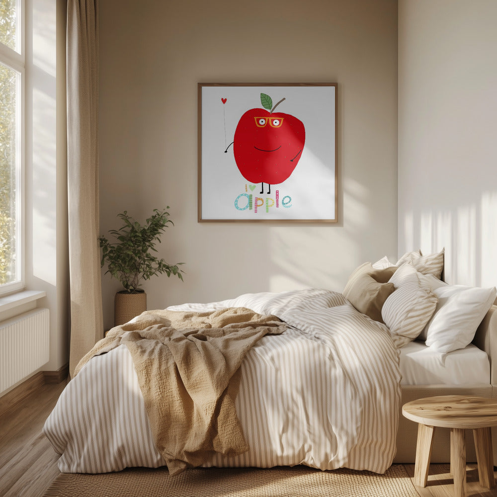 Jag älskar äpple! Glad äpple som håller ett kärlekshjärta. | Poster