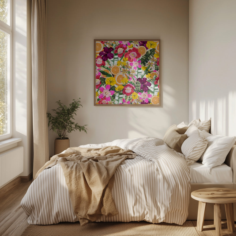 Blommor och fruktmönster svart | Poster