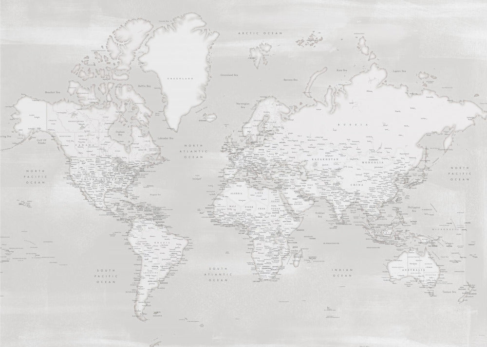 Detailed world map with cities, Maeli neutral | Canvas