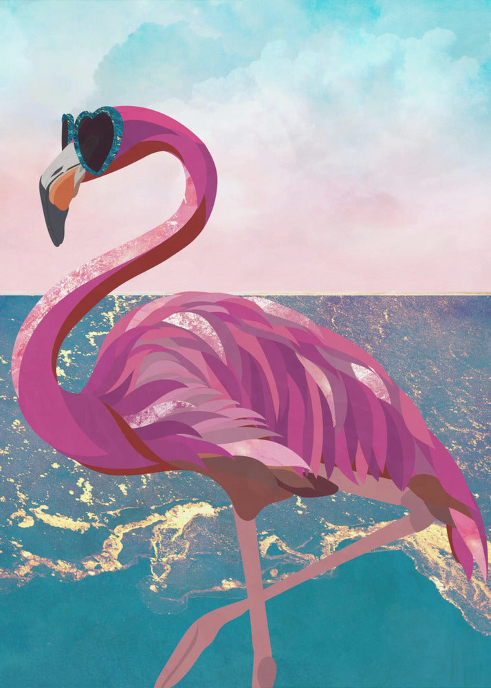 Flamingo går till stranden | Canvas