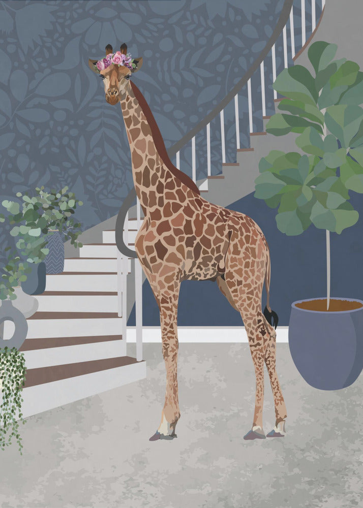 Giraffe by the stairs | Canvas
