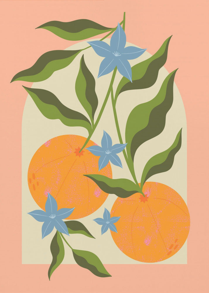 Orange gren med blommor | Poster