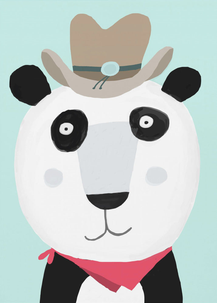 Rolig panda med cowboyhatt av konstnären Carla Daly | Canvastavla