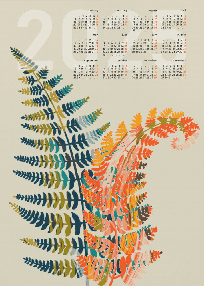 Calendar 2025 colorful fern leaves | Poster