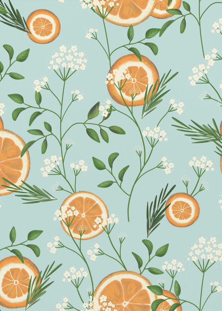 Fläderblommor och apelsiner ljusblå | Poster