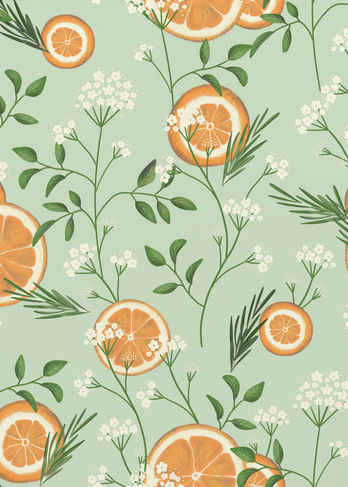 Fläderblommor och apelsiner ljusgrön | Poster