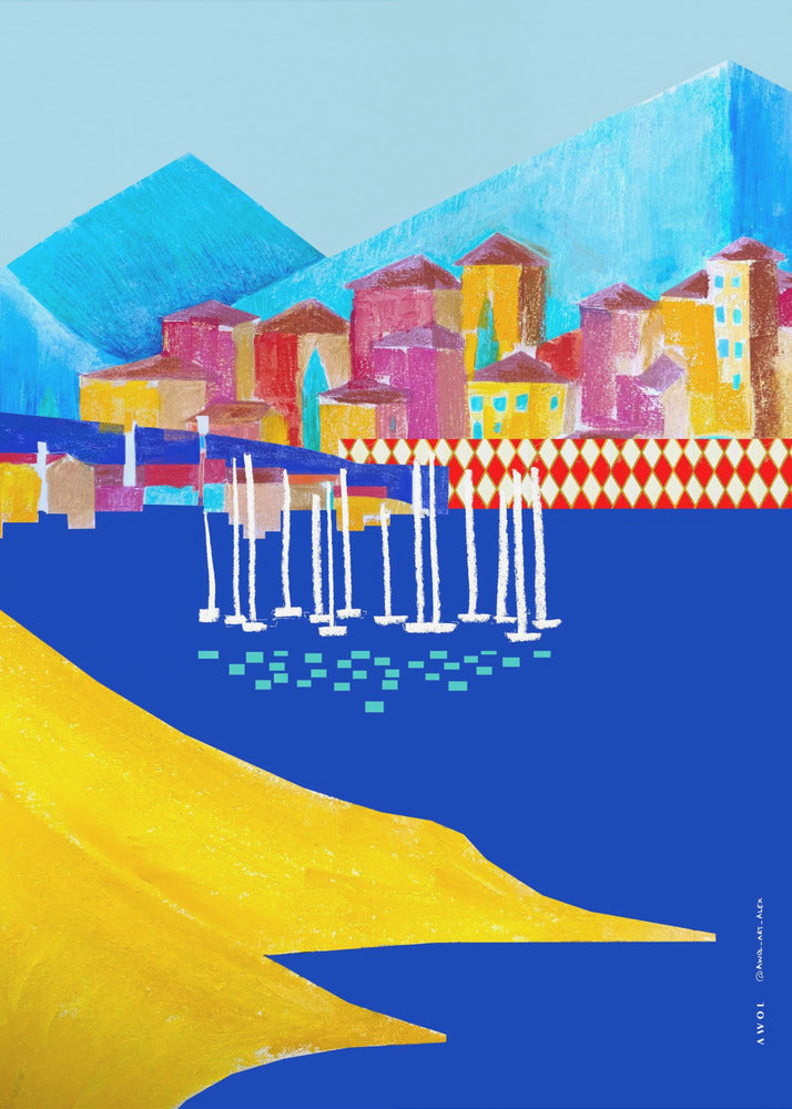 Colourful Port Town Between Mountain And The Sea | Canvas