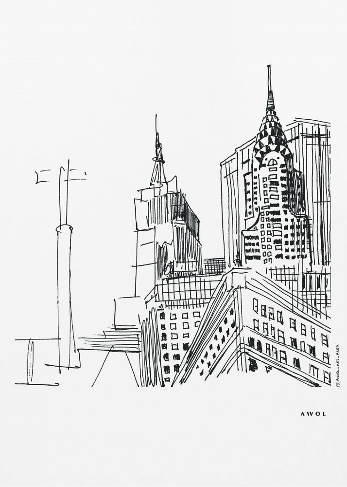 New York City Drawing, Iconic Manhattan Skyscrapers Art Print | Canvas