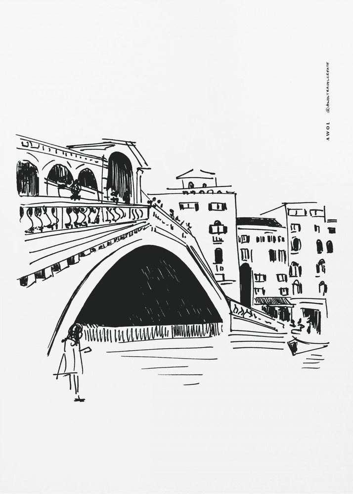Rialtobron, illustration av Venedig, Italiens stadskonsttryck | Canvastavla