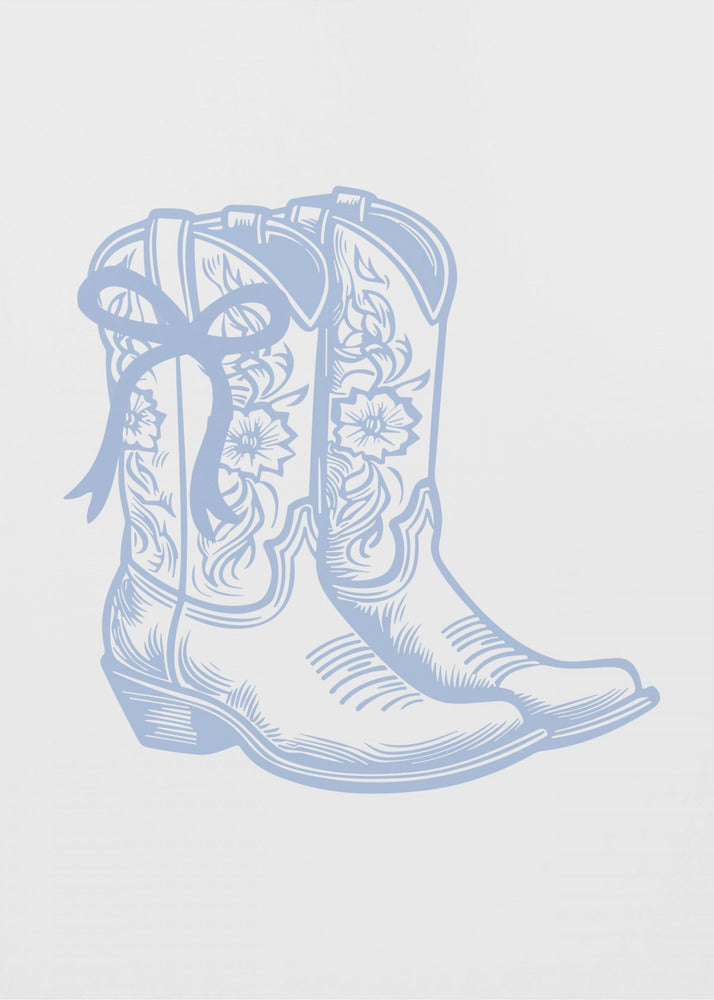 Ljusblå Cowgirl-stövlar med rosett | Canvas