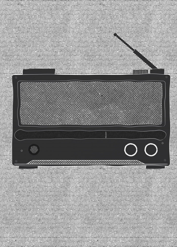 Monokrom avbildning av en vintageradio | Canvas