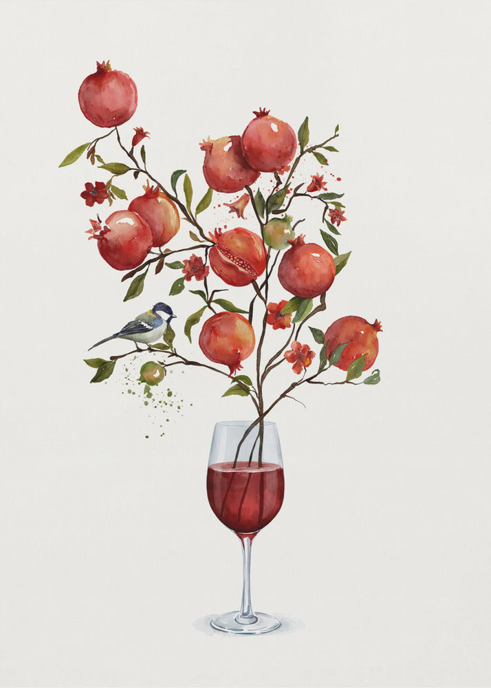 Granatäpple i ett glas vin | Canvastavla
