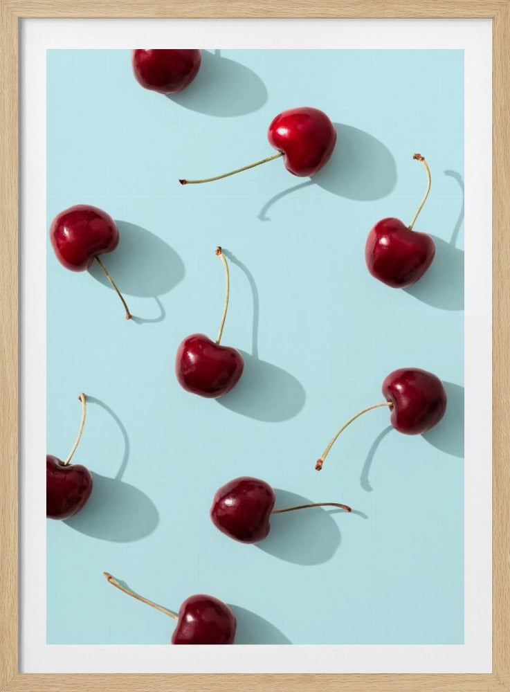 Ciliegie su sfondo turchese | Poster - Stampe d’Arte