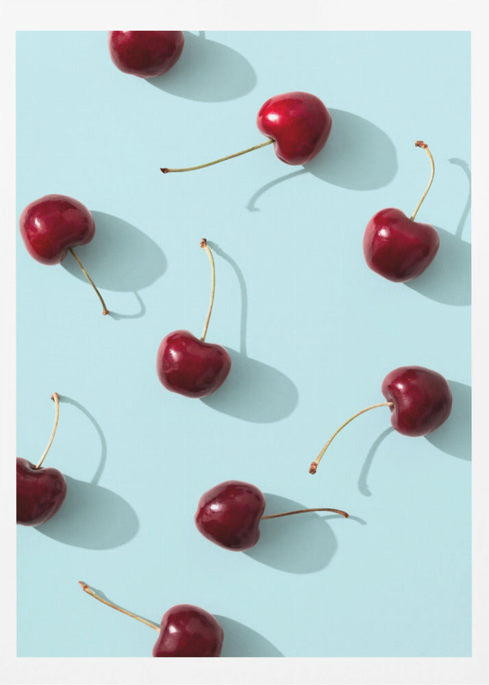 Ciliegie su sfondo turchese | Poster - Stampe d’Arte