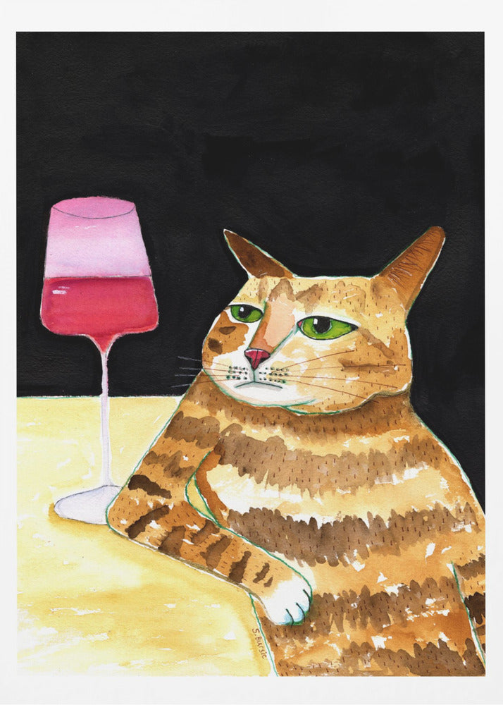 Katt fredagskväll dricker vin rolig katthumor | Poster