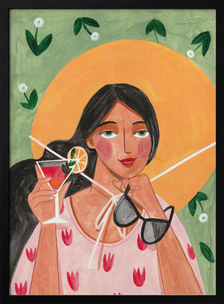 Abstrakt modern bohemisk kvinna med cocktail | Poster