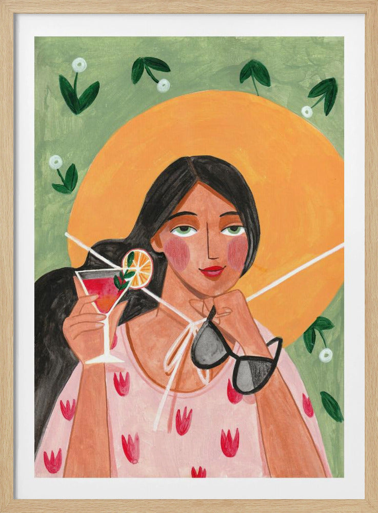 Abstrakt modern bohemisk kvinna med cocktail | Poster