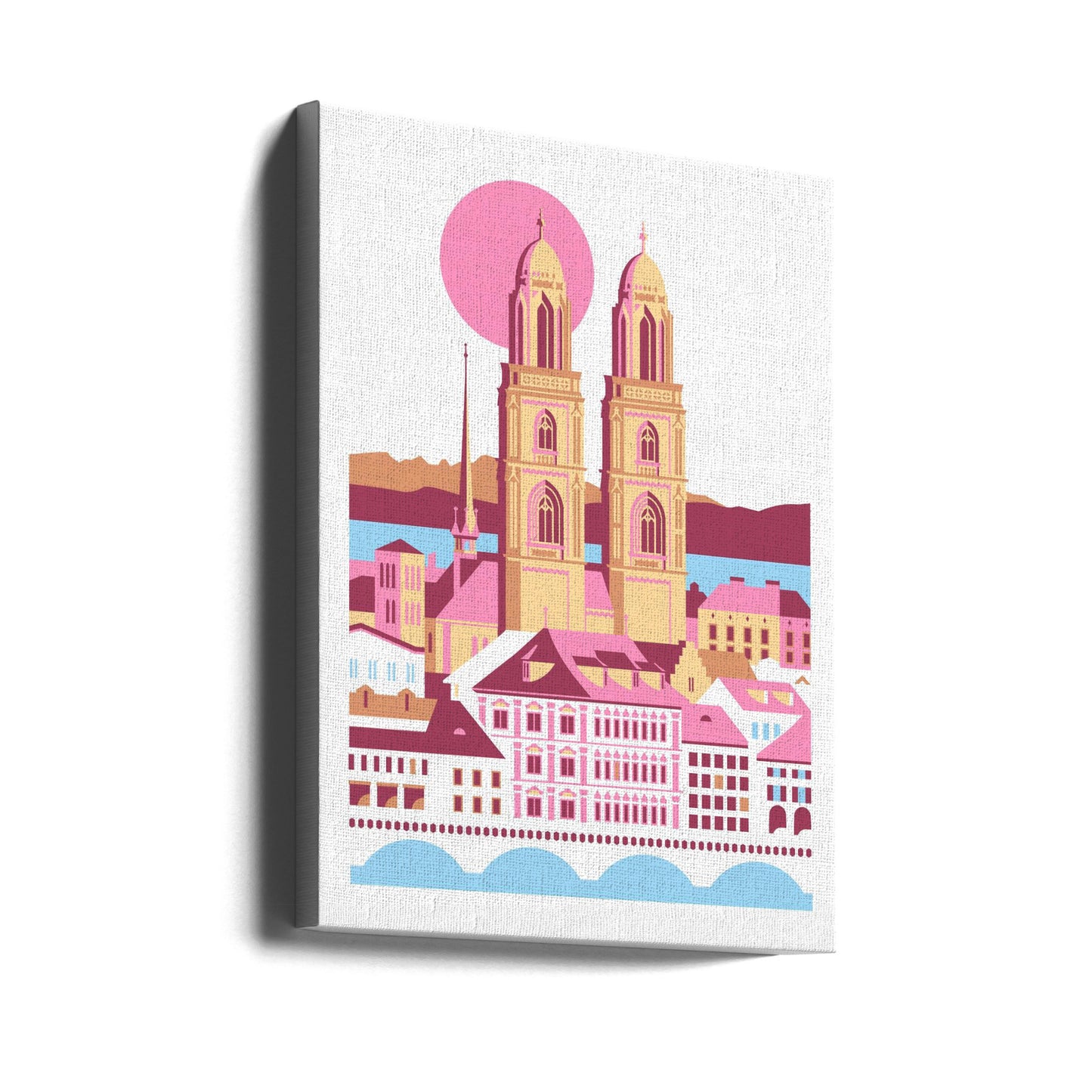 Staden Zürich Schweiz schweiziska sommarberg stadsillustration vintageposter | Canvastavla