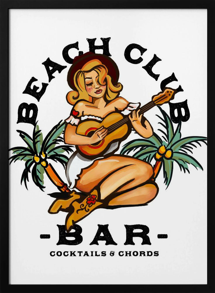 Strandklubbsbar. Pinuppa i sjömans-Jerry-stil som spelar gitarr | Poster