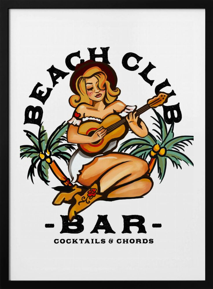 Strandklubbsbar. Pinuppa i sjömans-Jerry-stil som spelar gitarr | Poster