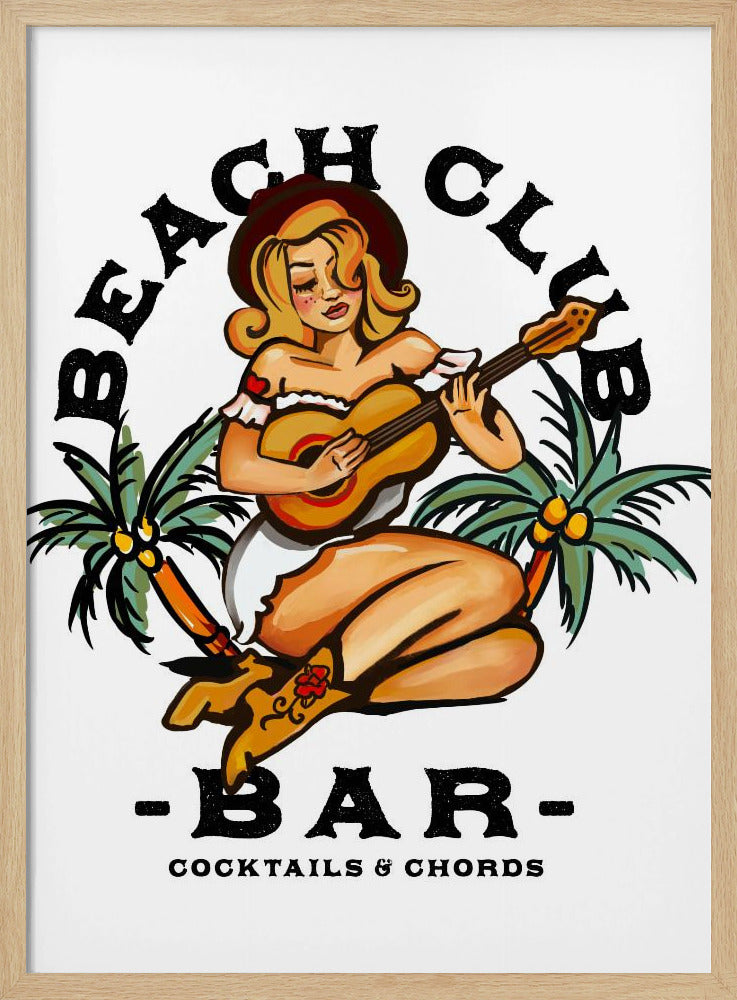 Strandklubbsbar. Pinuppa i sjömans-Jerry-stil som spelar gitarr | Poster