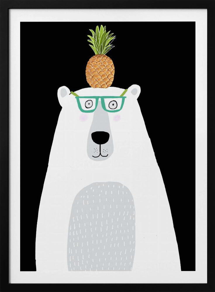 Rolig vit isbjörn med glasögon och ananas | Poster