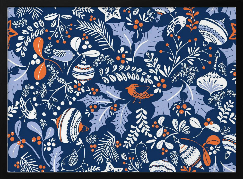Wonderful ditsy holiday joy blue pattern | Poster