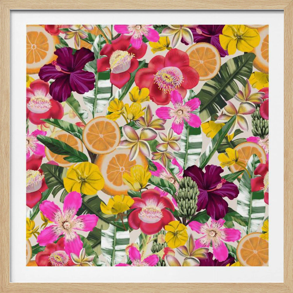 Blommor och fruktmönster svart | Poster