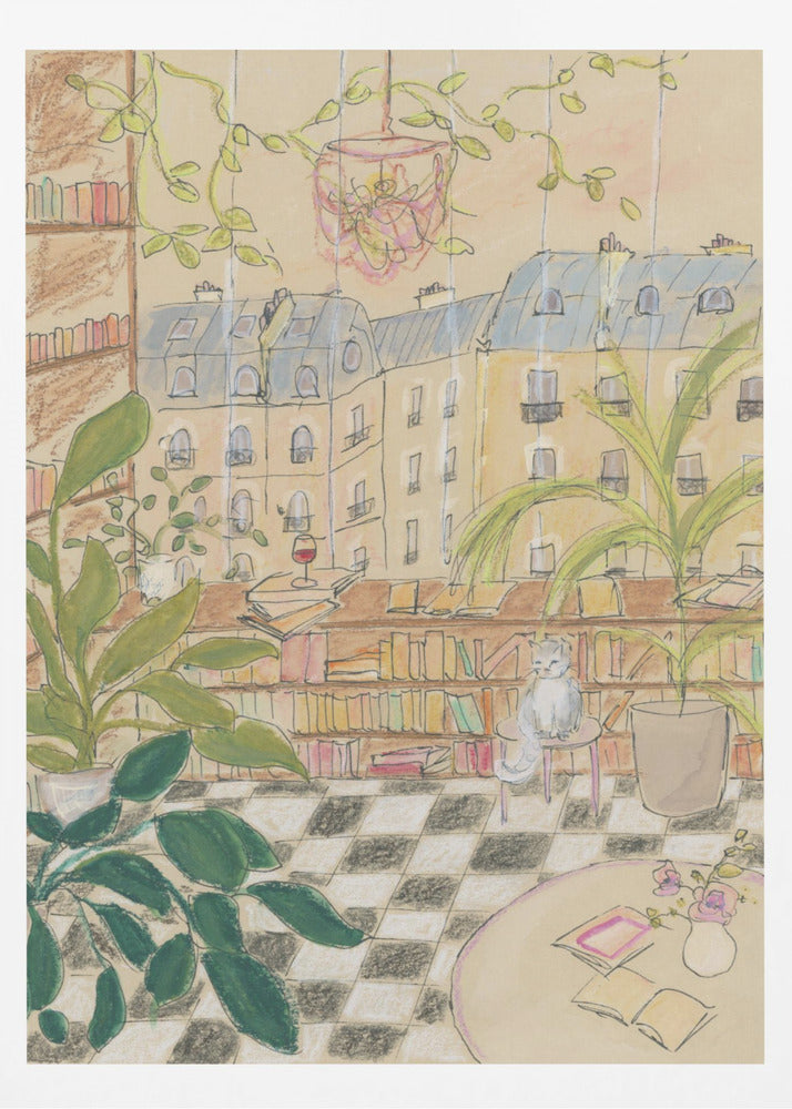 Antique Parisian Book Store Cat | Poster