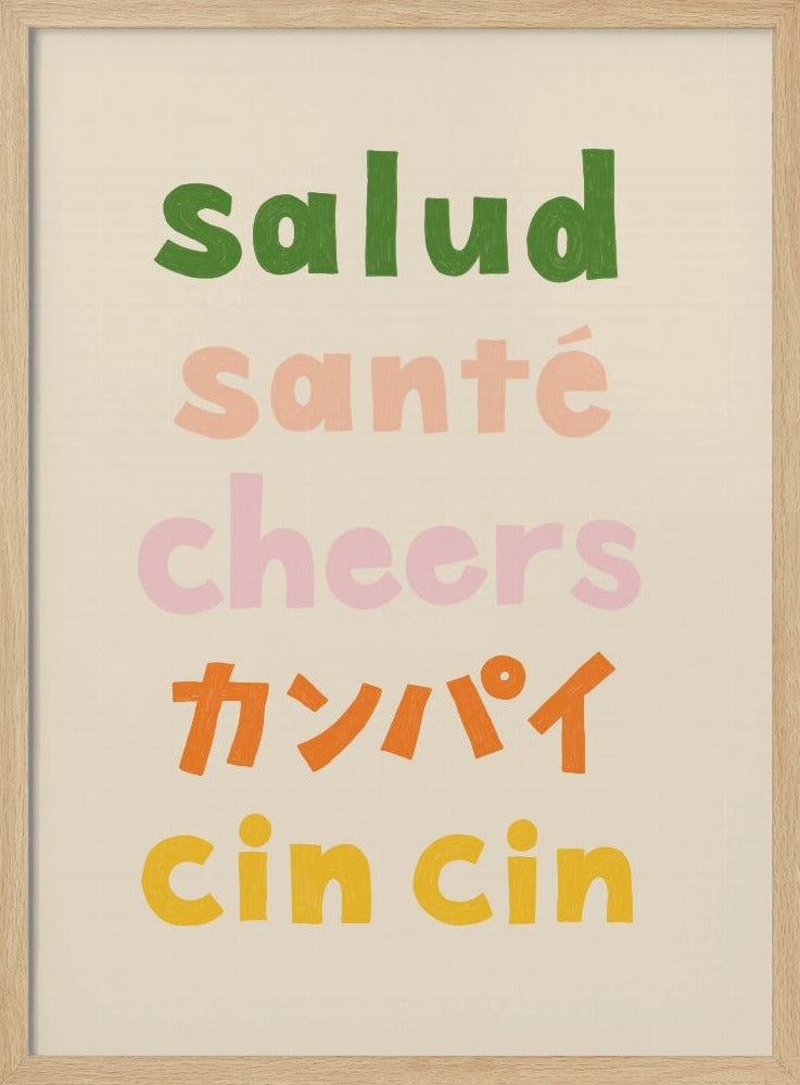 Cheers Typografi - Salud Santé Cheers Kanpai Cin cin | Affisch