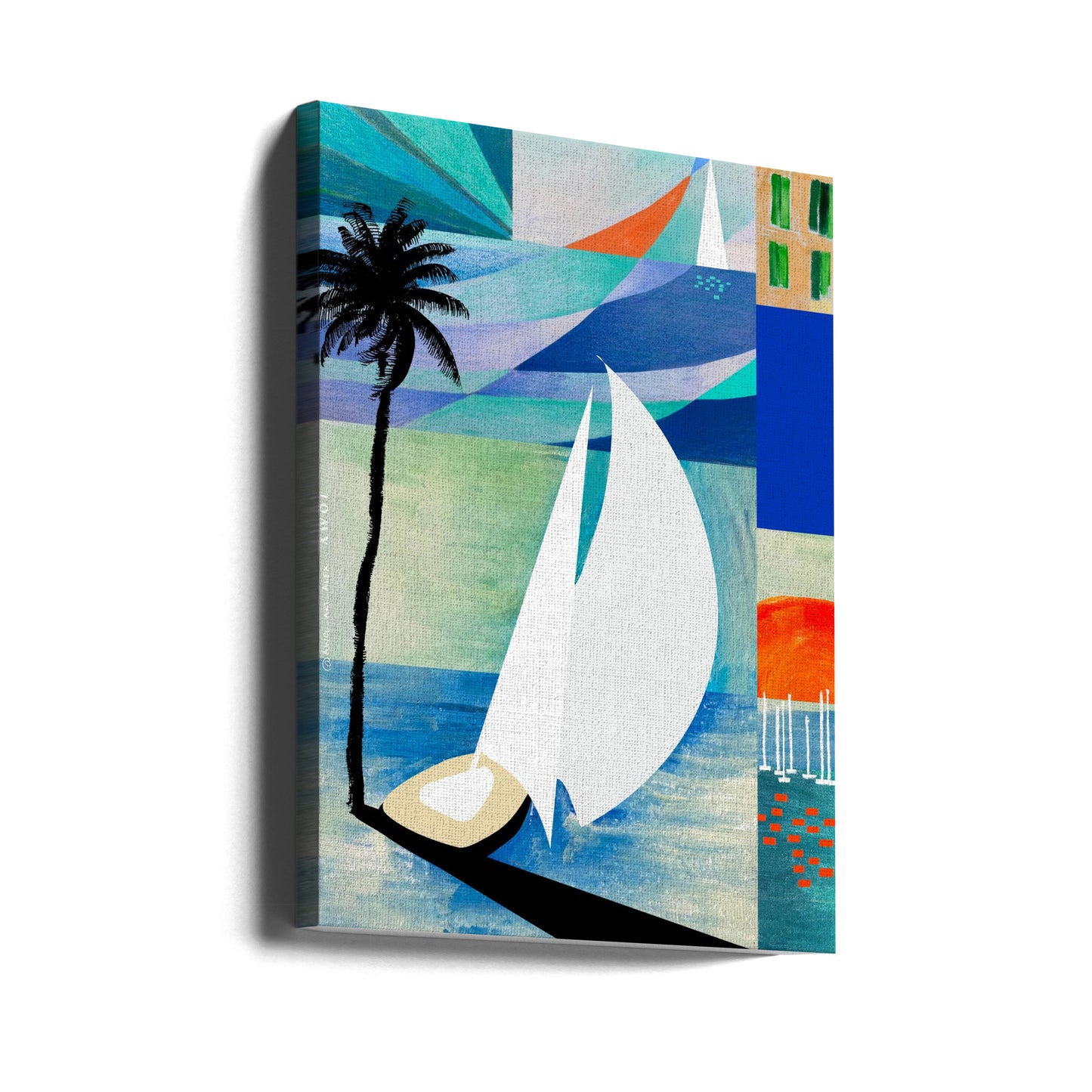 Colourful Mediterranean Travel Art Print With Sunrise And Palm Tree | Canvas