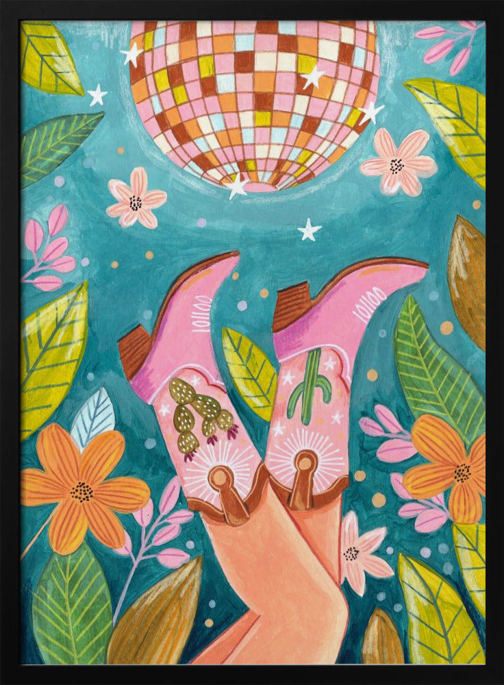 Cowboystiefel und Discokugel | Poster - Kunstdruck