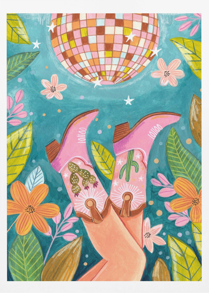 Cowboystiefel und Discokugel | Poster - Kunstdruck