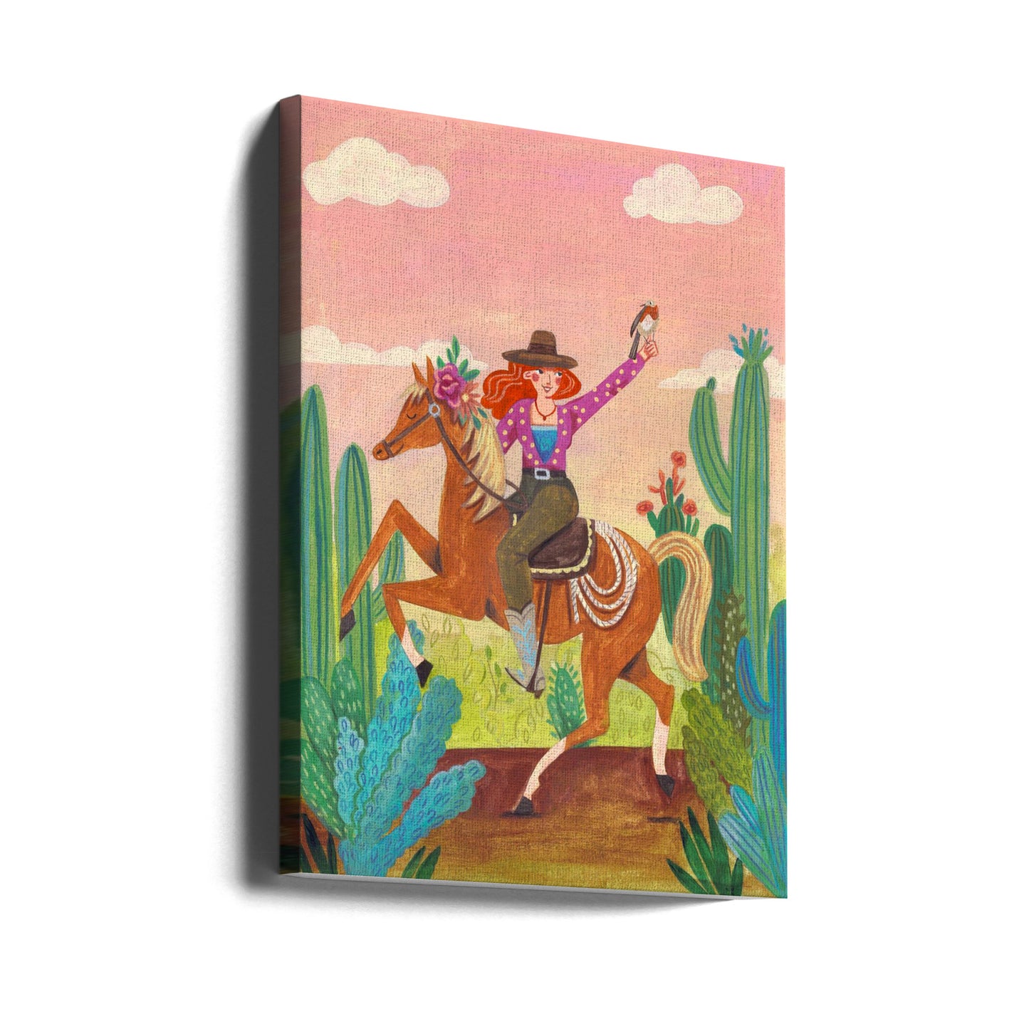 Cowgirl a cavallo nel deserto | Stampe su Tela