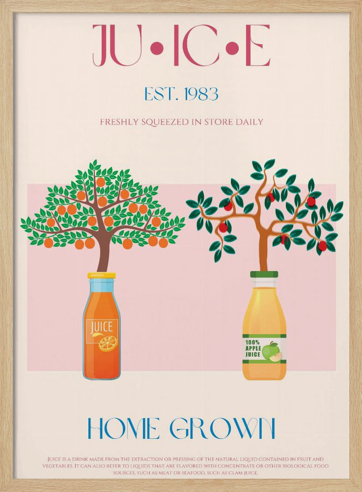Apelsin- och äppelträd med juiceflaskor | Poster
