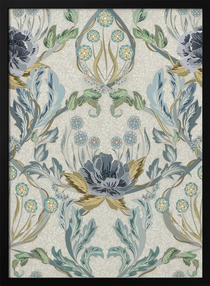 Floral Heritage Morris hazy blue pattern | Poster
