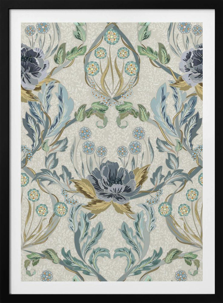 Floral Heritage Morris hazy blue pattern | Poster