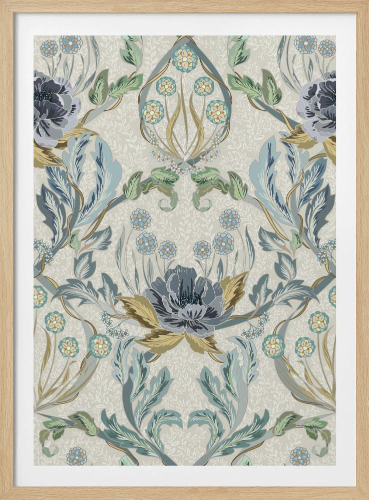 Floral Heritage Morris hazy blue pattern | Poster