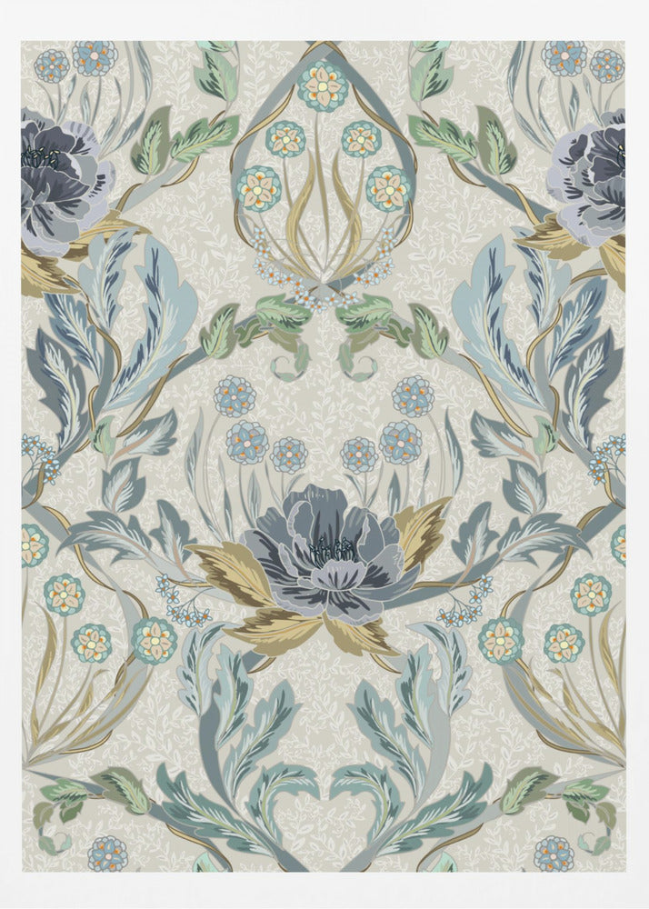Floral Heritage Morris hazy blue pattern | Poster
