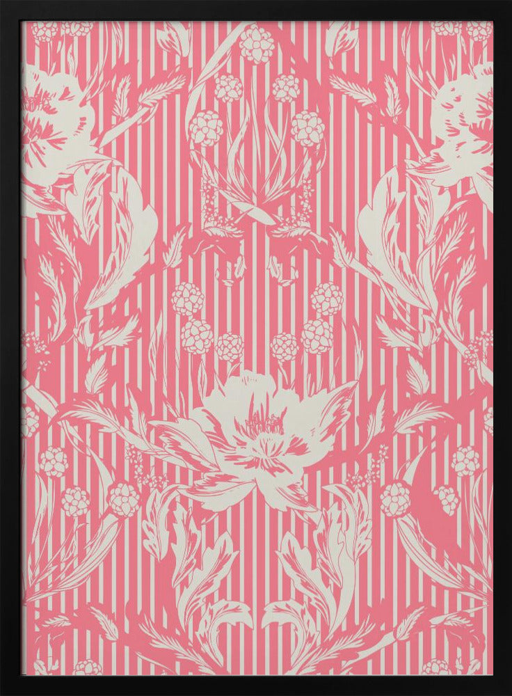 Floral Heritage Morris monokroma ränder hallonrött mönster | Posters